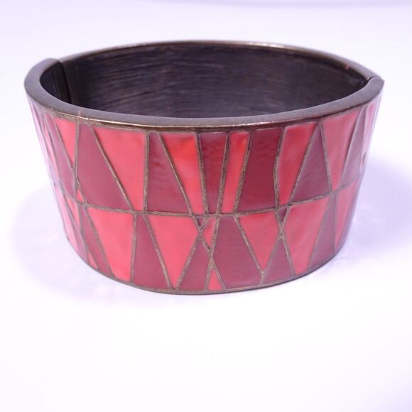 Neiman Marcus Lee Angel Enamel Zig Zag Colorblock Wide Cuff Bracelet NWT 310 - Picture 5 of 9